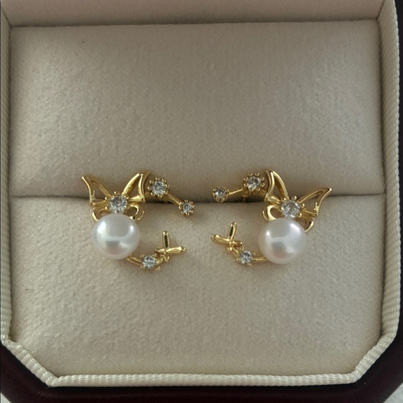 Handmade Jewelry - Gold Butterfly Pearl Earrings | Sterling Silver Posts | Affordable Gift for Her